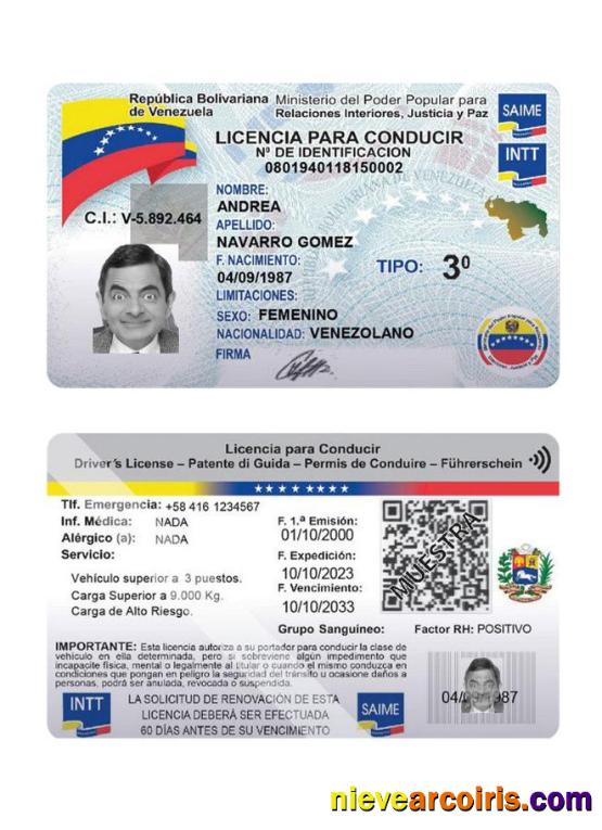 Venezuela driving license 2023-present
